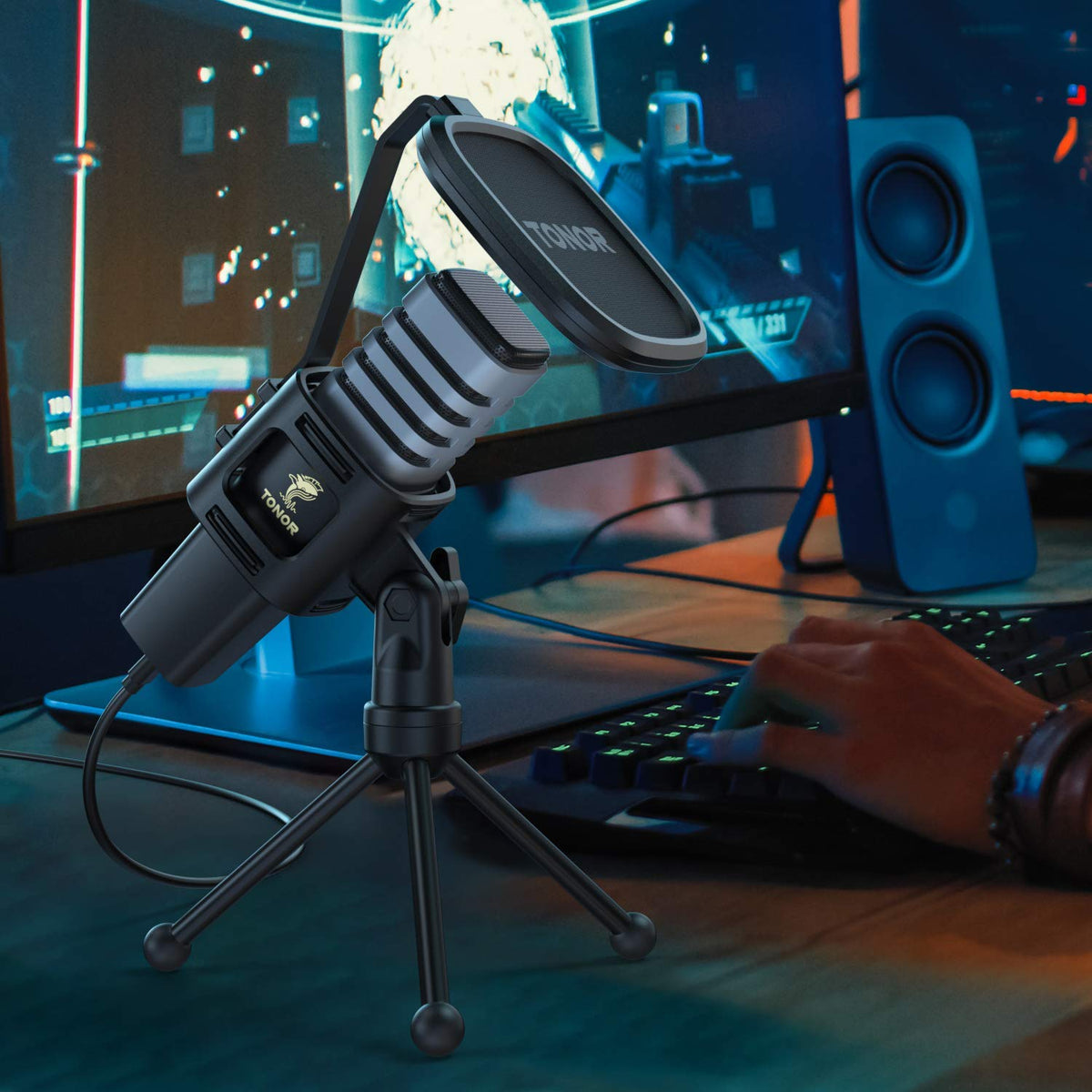 TONOR RGB USB Microphone, Cardioid Condenser Computer PC Mic with Tripod Stand, Pop Filter, Shock Mount for Gaming, Streaming, Podcasting, YouTube, Twitch, Compatible with Laptop Desktop,TC30 with RGB