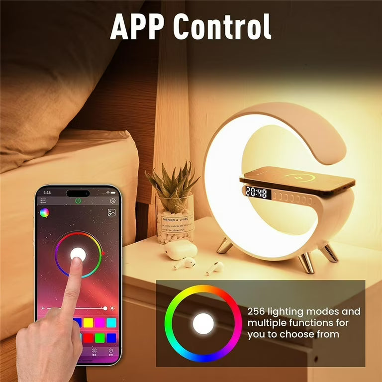 ALYNIC Smart LED Table Lamp - 4-in-1 Wireless Charger, Night Light, Alarm Clock & Bluetooth Speaker