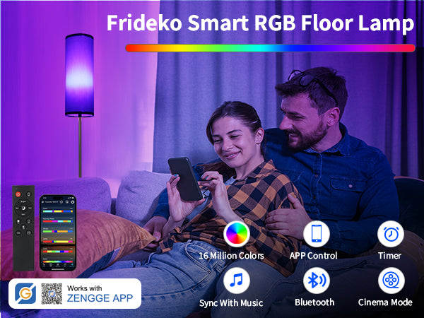 FRIDEKO HOME Smart Floor Lamp Set of 2 - Color Changing, Music Sync, App & Remote Control