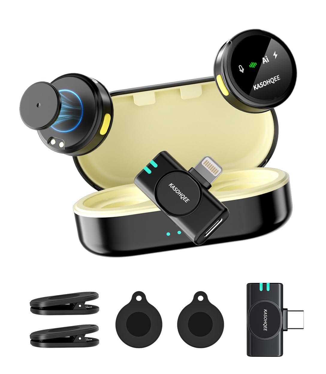 Kasohqee Wireless Lavalier Microphone for iPhone 17/16/15/14, iPad & Android