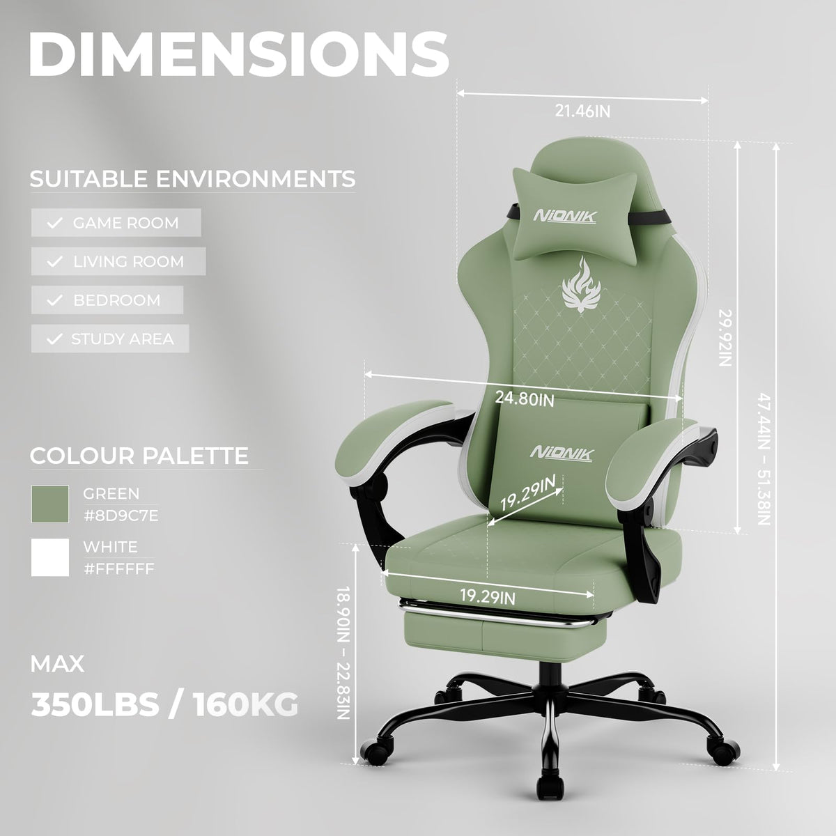Gaming Chair with Massage,Ergonomic PC Gaming Chair Computer Chairs with Footrest Comfortable Headrest and Lumbar Support, High Back BLUENWHITE