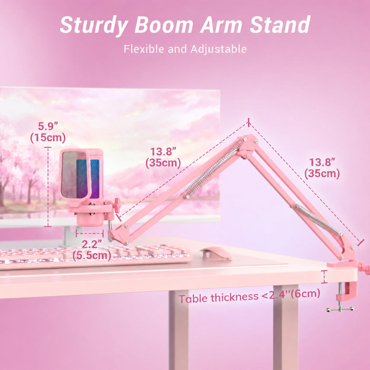 TONOR Gaming Microphone Set with Boom Arm, Vocal Condenser Microphone for Content Creators, USB Mic for PC with Stand, RGB, Tap Mute, Gain Control, Gaming Equipemnt, Twitch, Streaming, TC310+
