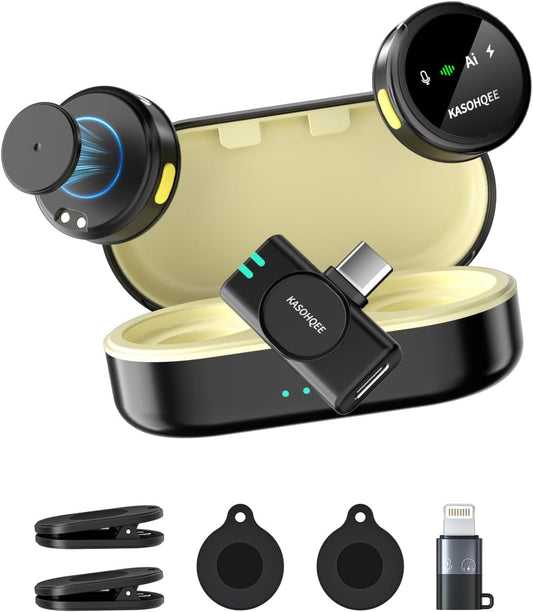 Kasohqee Wireless Lavalier Microphone for iPhone 17/16/15/14, iPad & Android