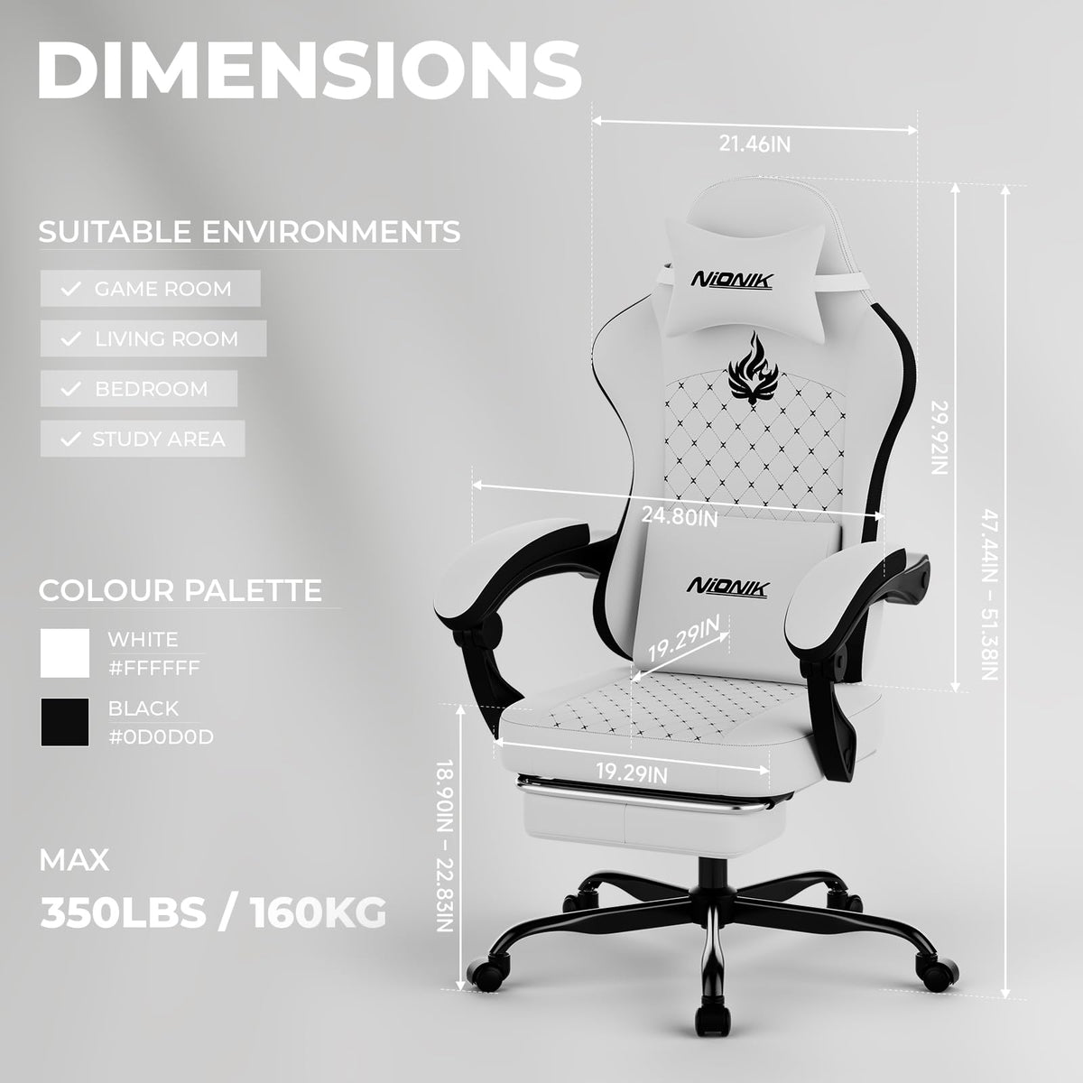 Gaming Chair with Massage,Ergonomic PC Gaming Chair Computer Chairs with Footrest Comfortable Headrest and Lumbar Support, High Back BLUENWHITE