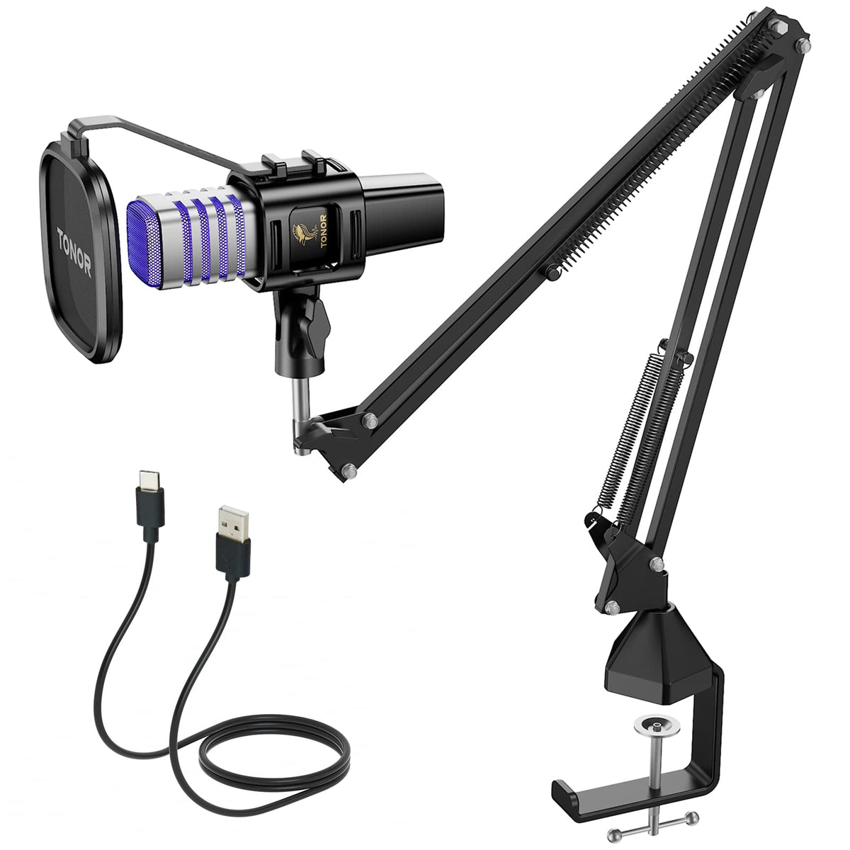 TONOR RGB USB Microphone, Cardioid Condenser Computer PC Mic with Tripod Stand, Pop Filter, Shock Mount for Gaming, Streaming, Podcasting, YouTube, Twitch, Compatible with Laptop Desktop,TC30 with RGB