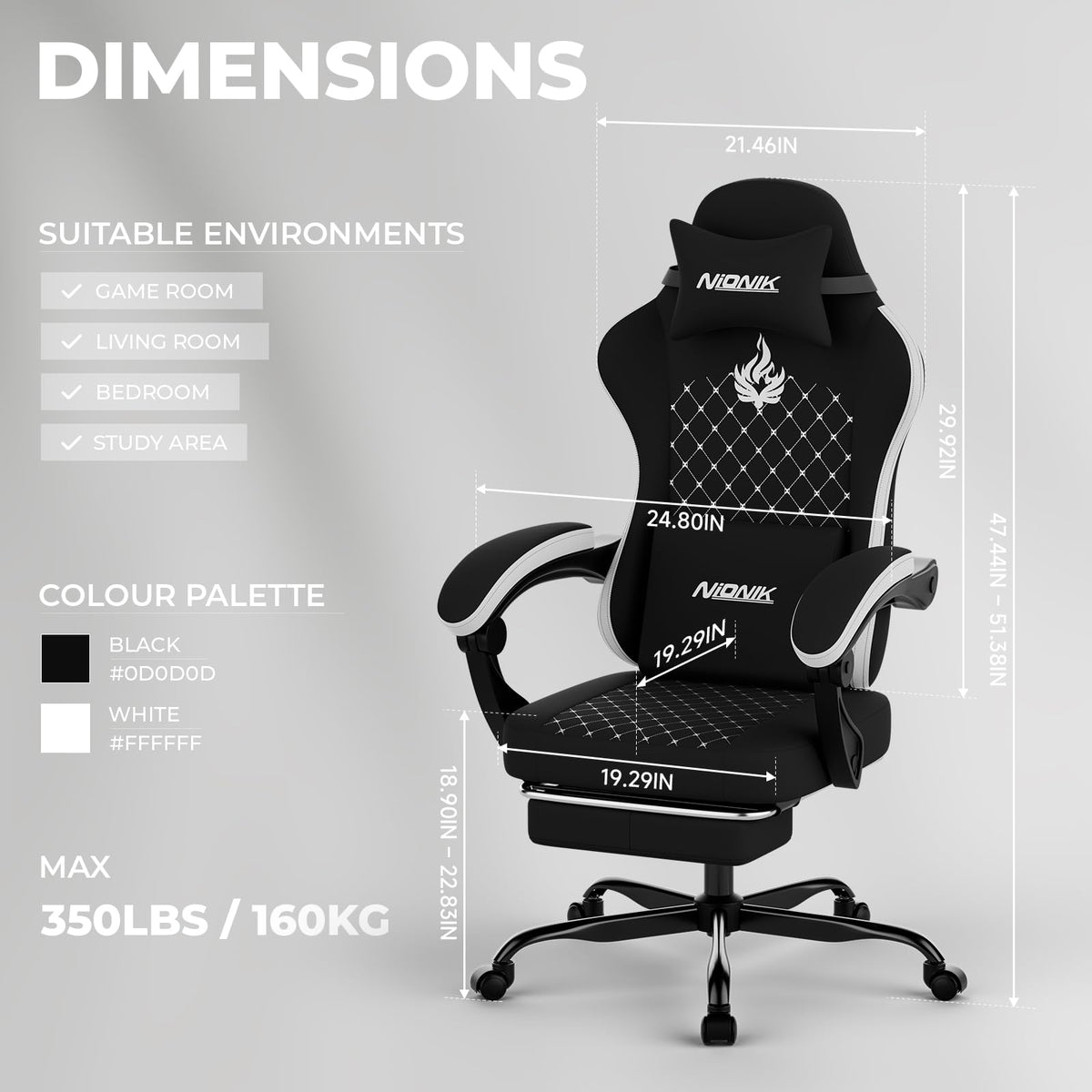 Gaming Chair with Massage,Ergonomic PC Gaming Chair Computer Chairs with Footrest Comfortable Headrest and Lumbar Support, High Back BLUENWHITE
