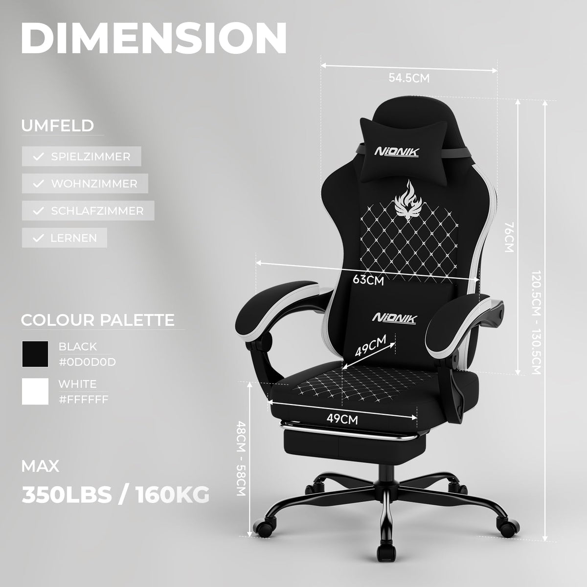 Gaming Chair with Massage,Ergonomic PC Gaming Chair Computer Chairs with Footrest Comfortable Headrest and Lumbar Support, High Back BLUENWHITE
