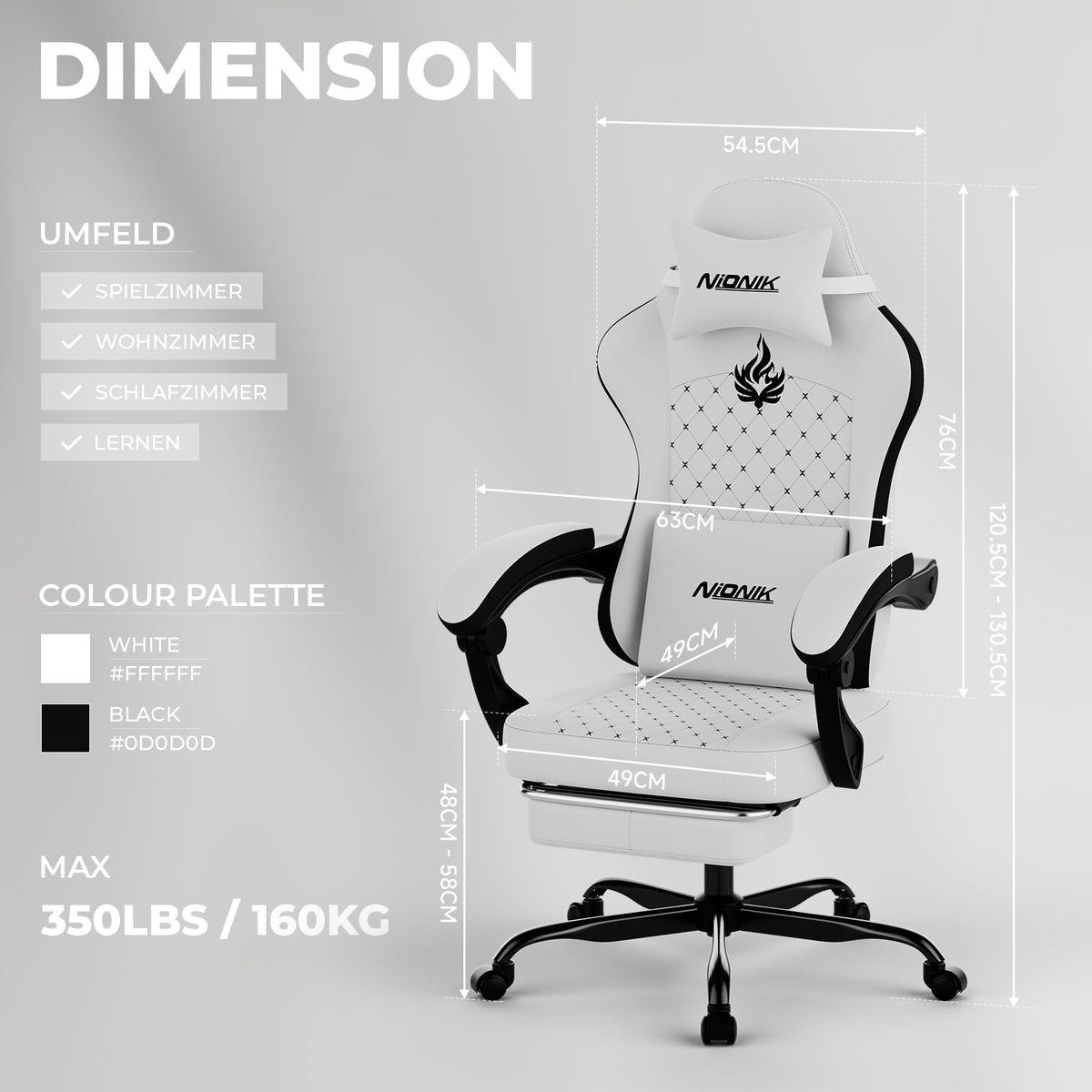 Gaming Chair with Massage,Ergonomic PC Gaming Chair Computer Chairs with Footrest Comfortable Headrest and Lumbar Support, High Back BLUENWHITE