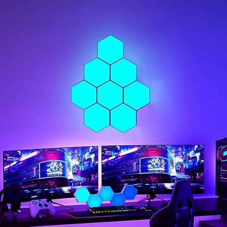 NIUCOO 8 Pack Hexagon LED Wall Panels - Smart RGB Gaming Lights, App & Music Sync, USB-Powered