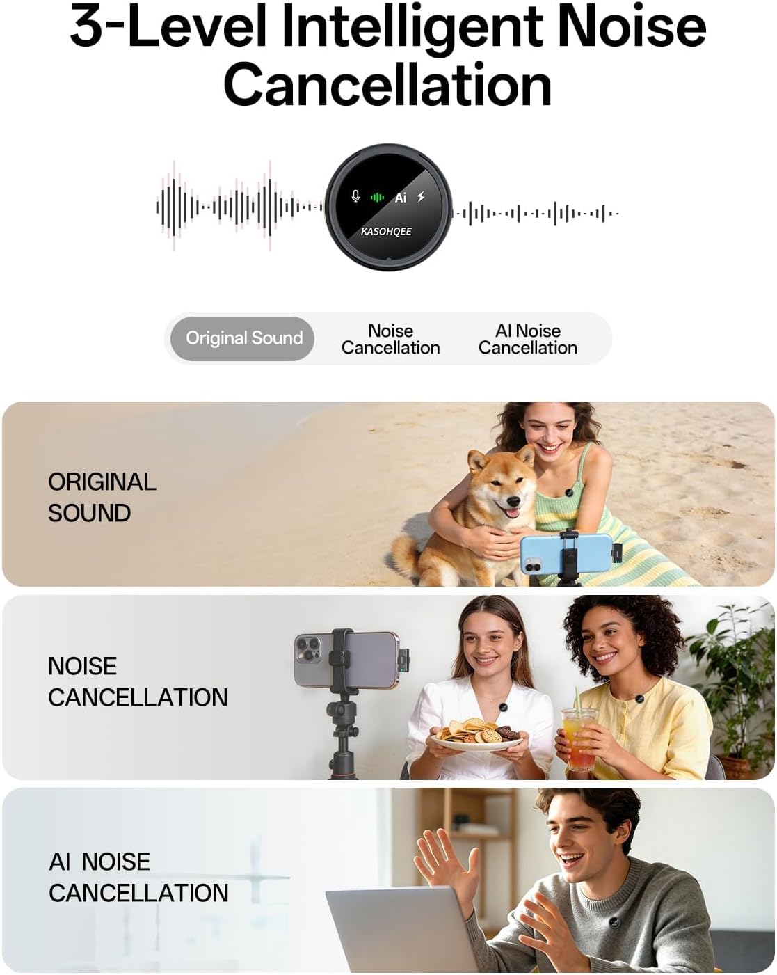 Kasohqee Wireless Lavalier Microphone for iPhone 17/16/15/14, iPad & Android