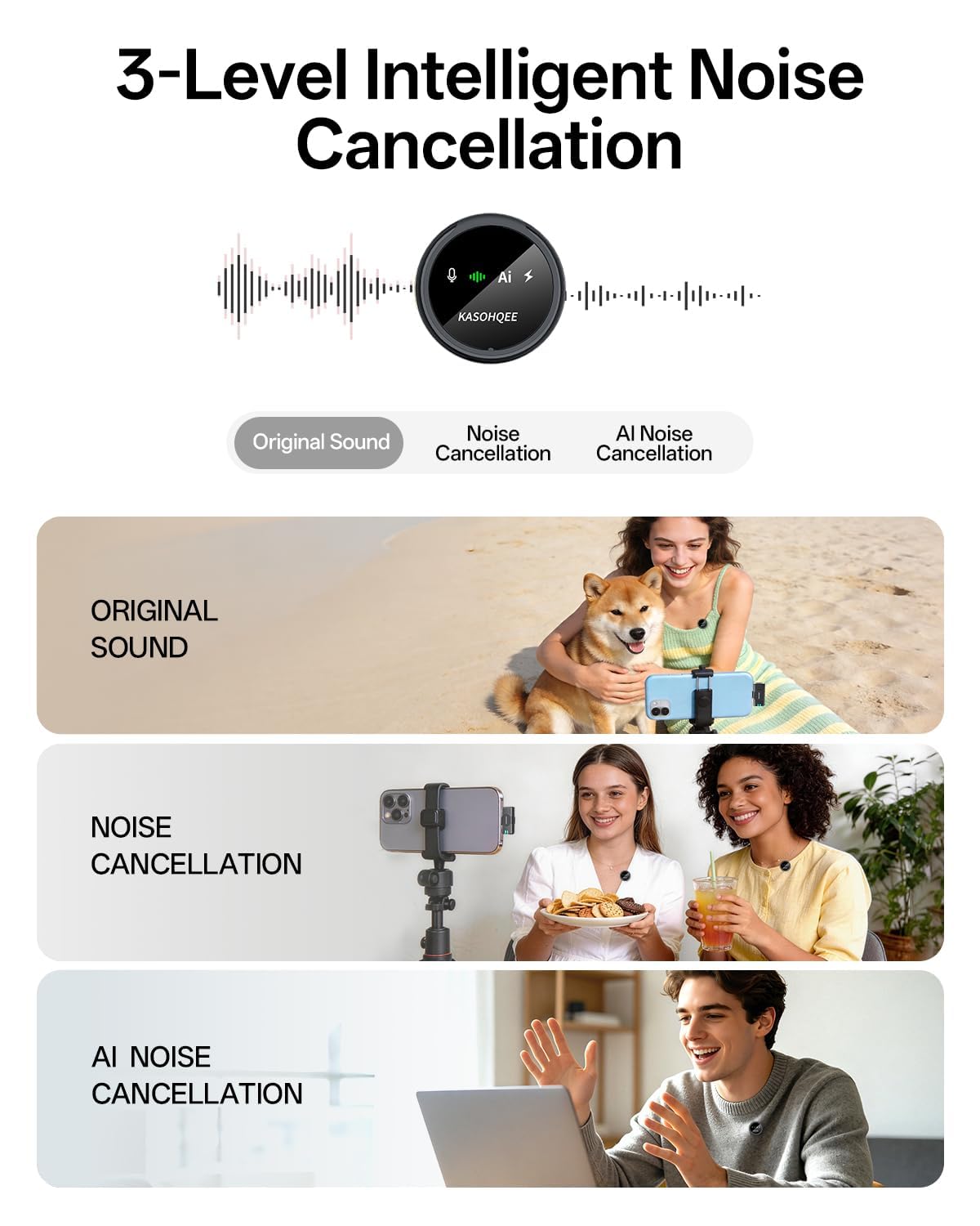 Kasohqee Wireless Lavalier Microphone for iPhone 17/16/15/14, iPad & Android