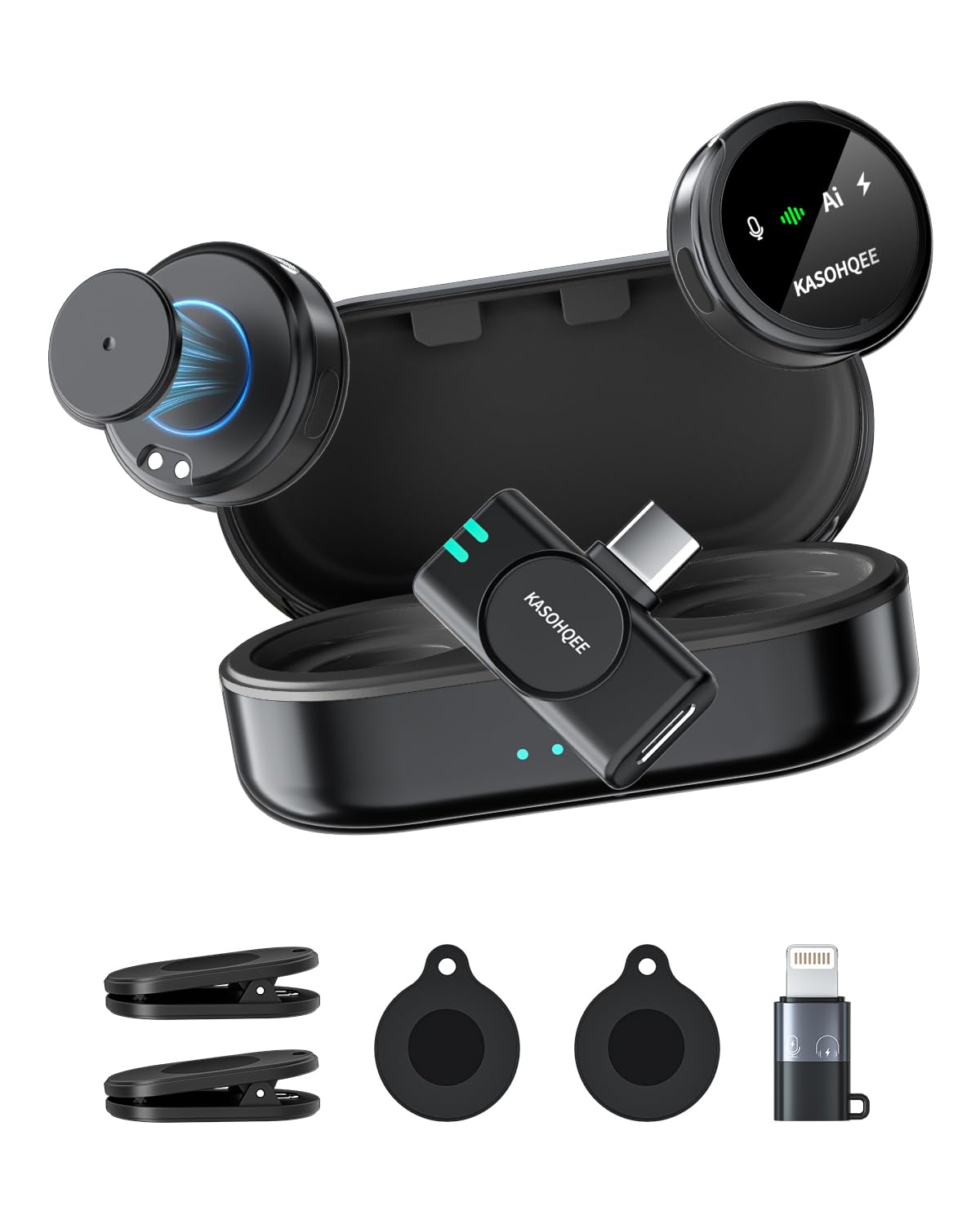 Kasohqee Wireless Lavalier Microphone for iPhone 17/16/15/14, iPad & Android