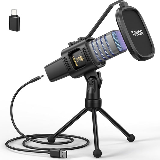 TONOR RGB USB Microphone, Cardioid Condenser Computer PC Mic with Tripod Stand, Pop Filter, Shock Mount for Gaming, Streaming, Podcasting, YouTube, Twitch, Compatible with Laptop Desktop,TC30 with RGB