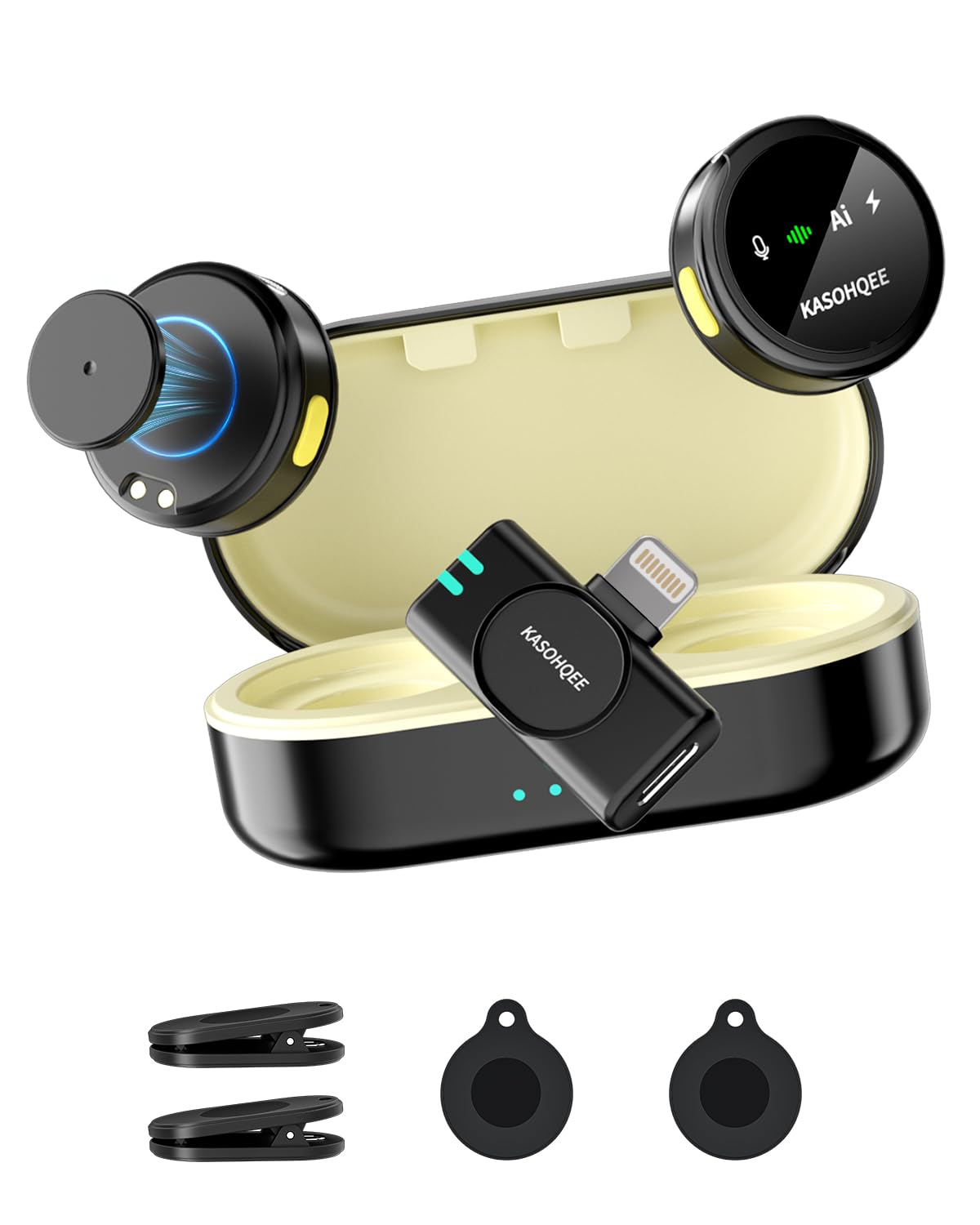 Kasohqee Wireless Lavalier Microphone for iPhone 17/16/15/14, iPad & Android