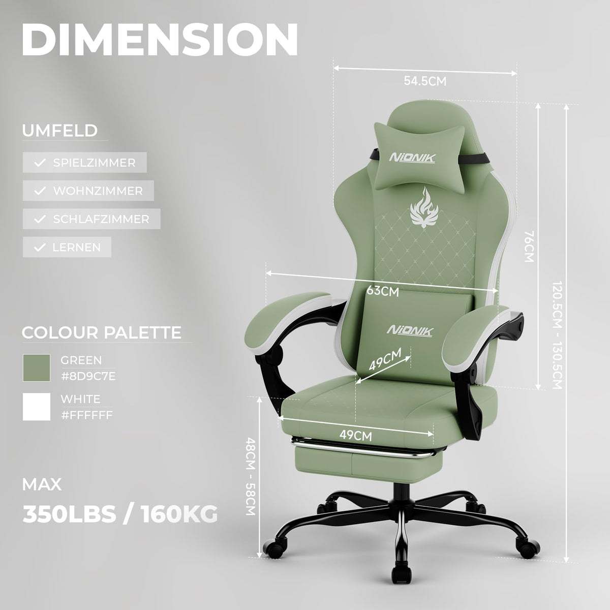 Gaming Chair with Massage,Ergonomic PC Gaming Chair Computer Chairs with Footrest Comfortable Headrest and Lumbar Support, High Back BLUENWHITE