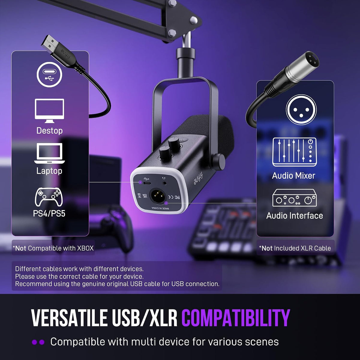 FIFINE AmpliGame AM8T XLR/USB Gaming Microphone Set, Dynamic PC Mic