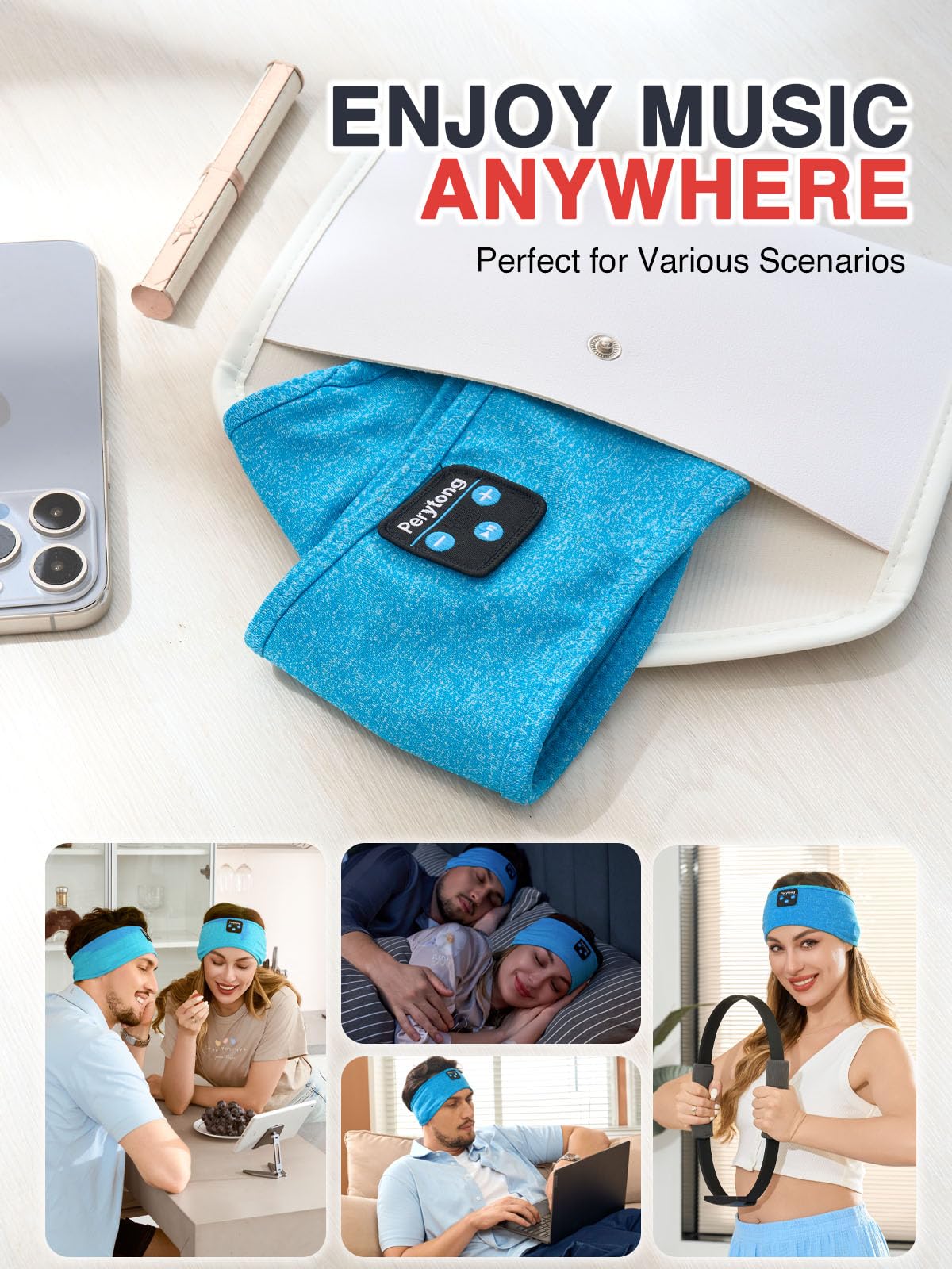Perytong Sleep Headphones Wireless, Bluetooth Sports Headband Headphones with Ultra-Thin HD Stereo Speakers Perfect for Sleeping,Workout,Jogging,Yoga,Insomnia, Air Travel, Meditation (Charcoal Grey)