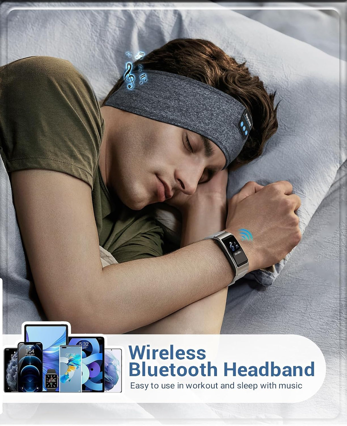 Perytong Sleep Headphones Wireless, Bluetooth Sports Headband Headphones with Ultra-Thin HD Stereo Speakers Perfect for Sleeping,Workout,Jogging,Yoga,Insomnia, Air Travel, Meditation (Charcoal Grey)