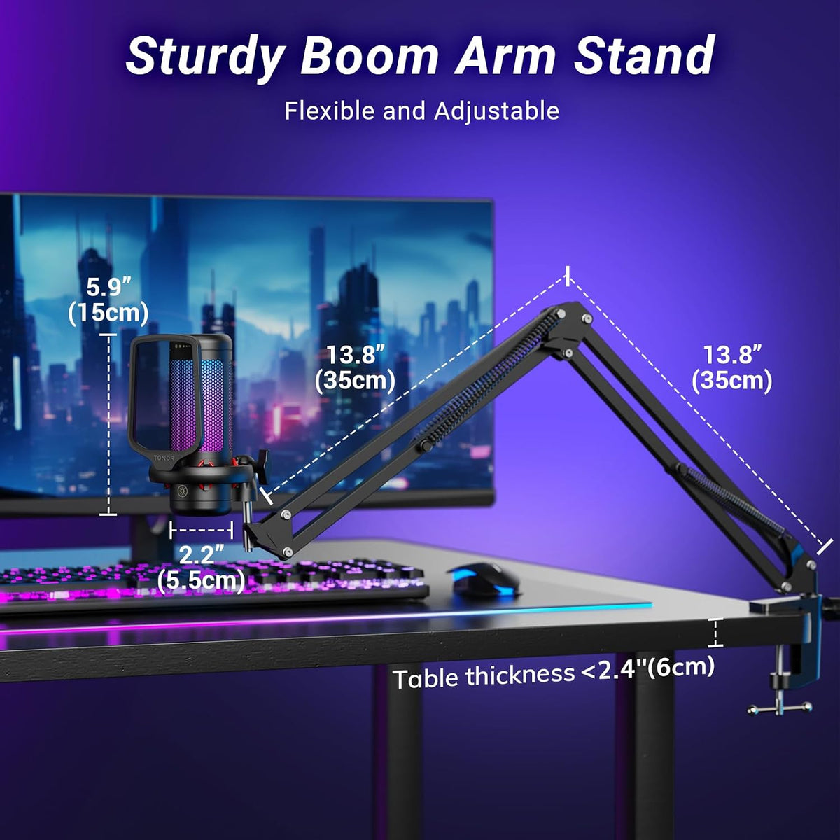 TONOR Gaming Microphone Set with Boom Arm, Vocal Condenser Microphone for Content Creators, USB Mic for PC with Stand, RGB, Tap Mute, Gain Control, Gaming Equipemnt, Twitch, Streaming, TC310+