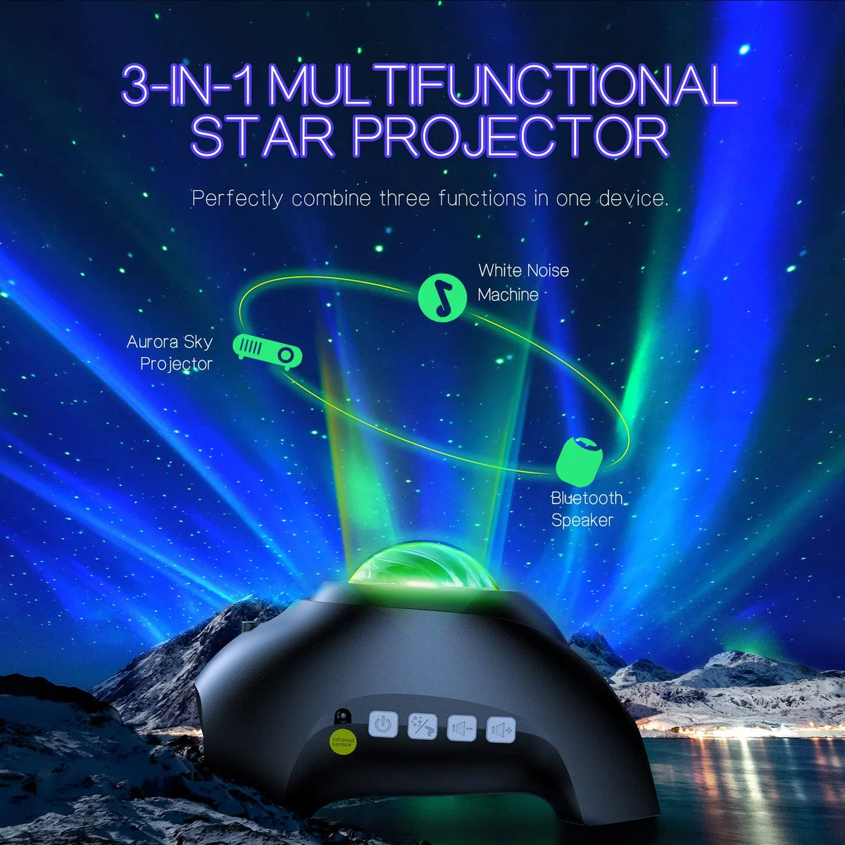 HODANS Northern Galaxy Aurora Projector - 33 Light Effects, Bluetooth Speaker, White Noise, Remote