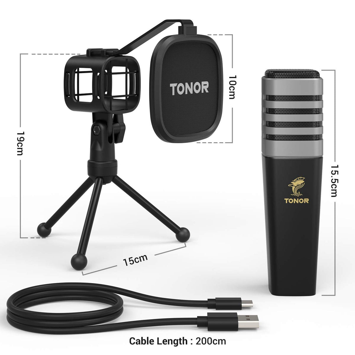TONOR RGB USB Microphone, Cardioid Condenser Computer PC Mic with Tripod Stand, Pop Filter, Shock Mount for Gaming, Streaming, Podcasting, YouTube, Twitch, Compatible with Laptop Desktop,TC30 with RGB