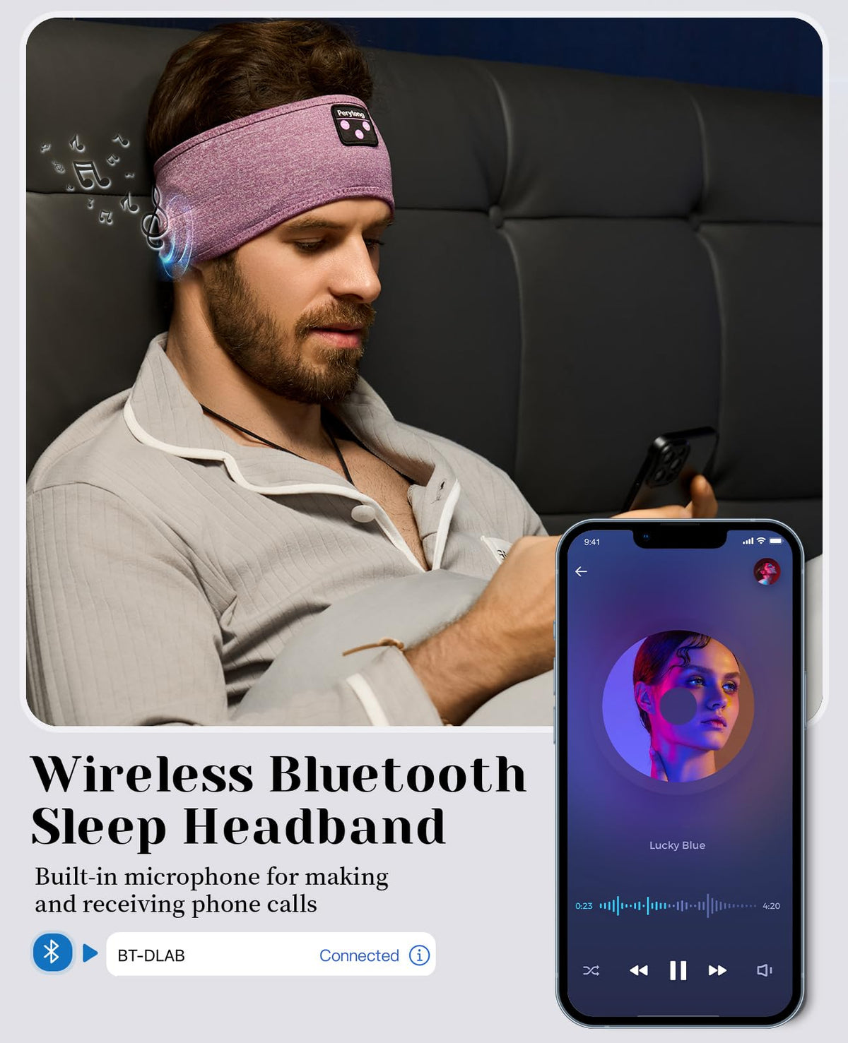 Perytong Sleep Headphones Wireless, Bluetooth Sports Headband Headphones with Ultra-Thin HD Stereo Speakers Perfect for Sleeping,Workout,Jogging,Yoga,Insomnia, Air Travel, Meditation (Charcoal Grey)