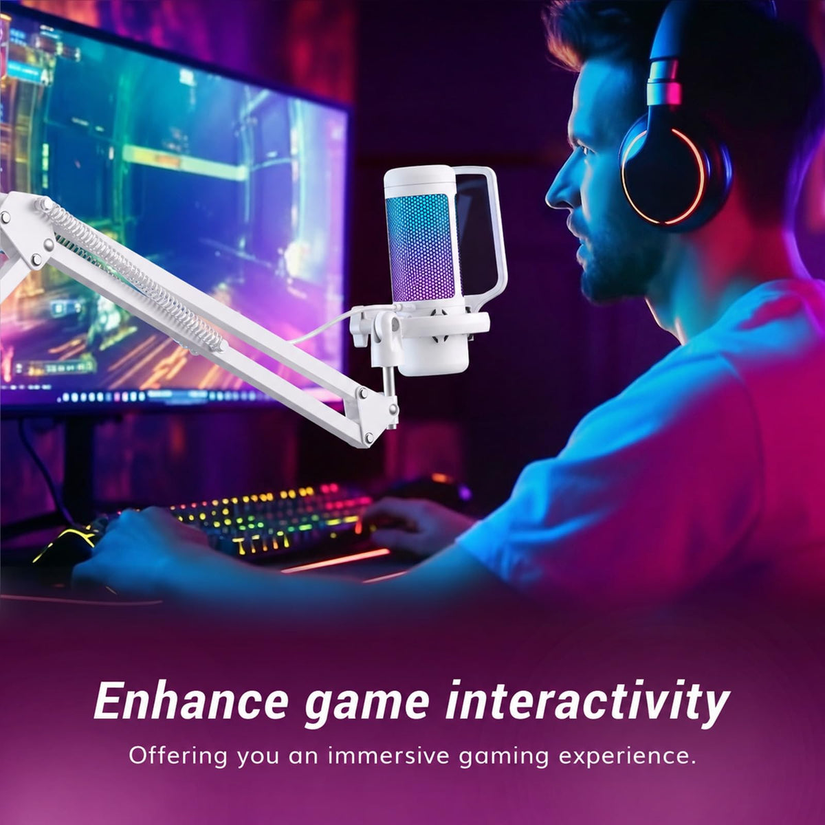 TONOR Gaming Microphone Set with Boom Arm, Vocal Condenser Microphone for Content Creators, USB Mic for PC with Stand, RGB, Tap Mute, Gain Control, Gaming Equipemnt, Twitch, Streaming, TC310+