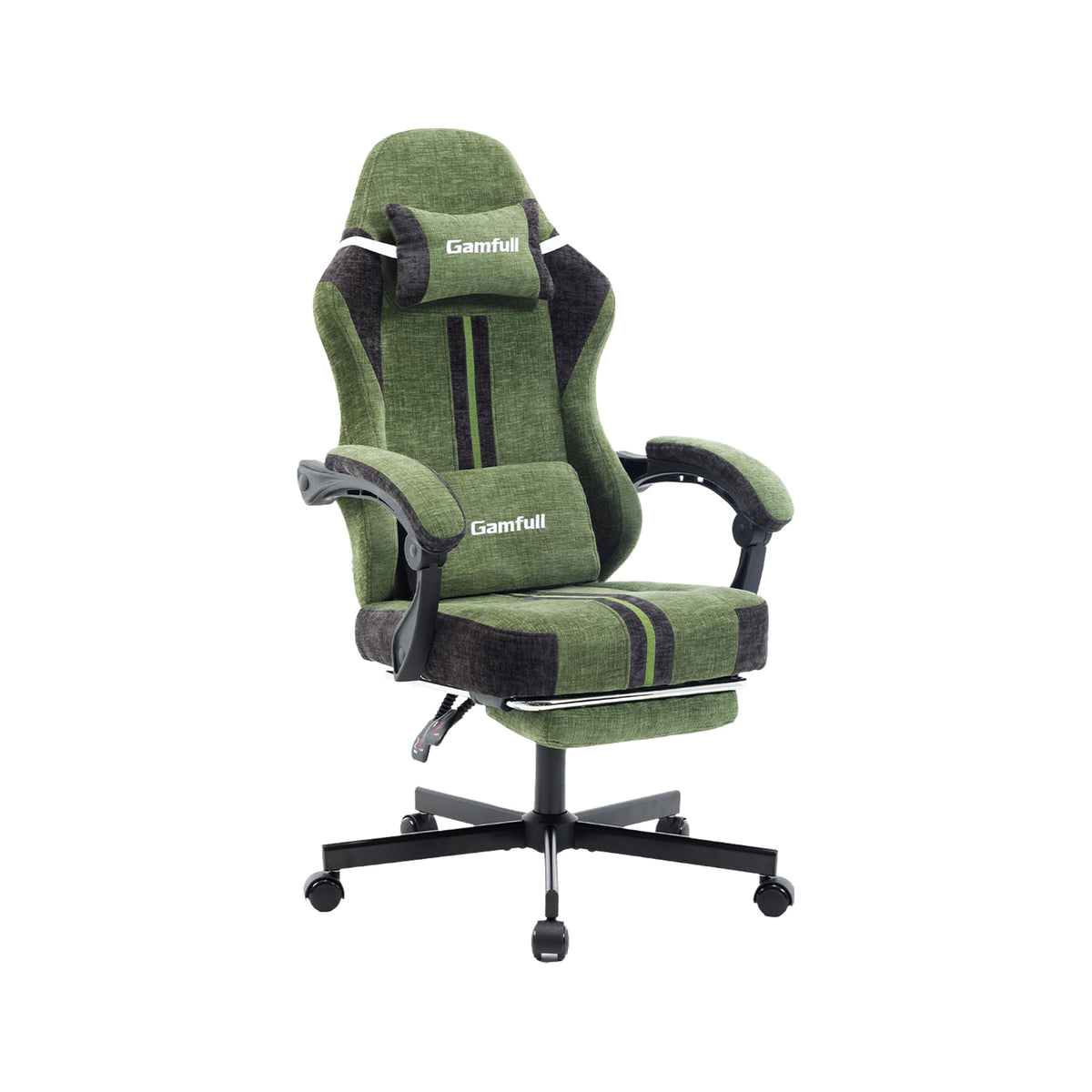 Fabric Gaming Chair for Adults,Video Game Chairs with Footrest,Black&White