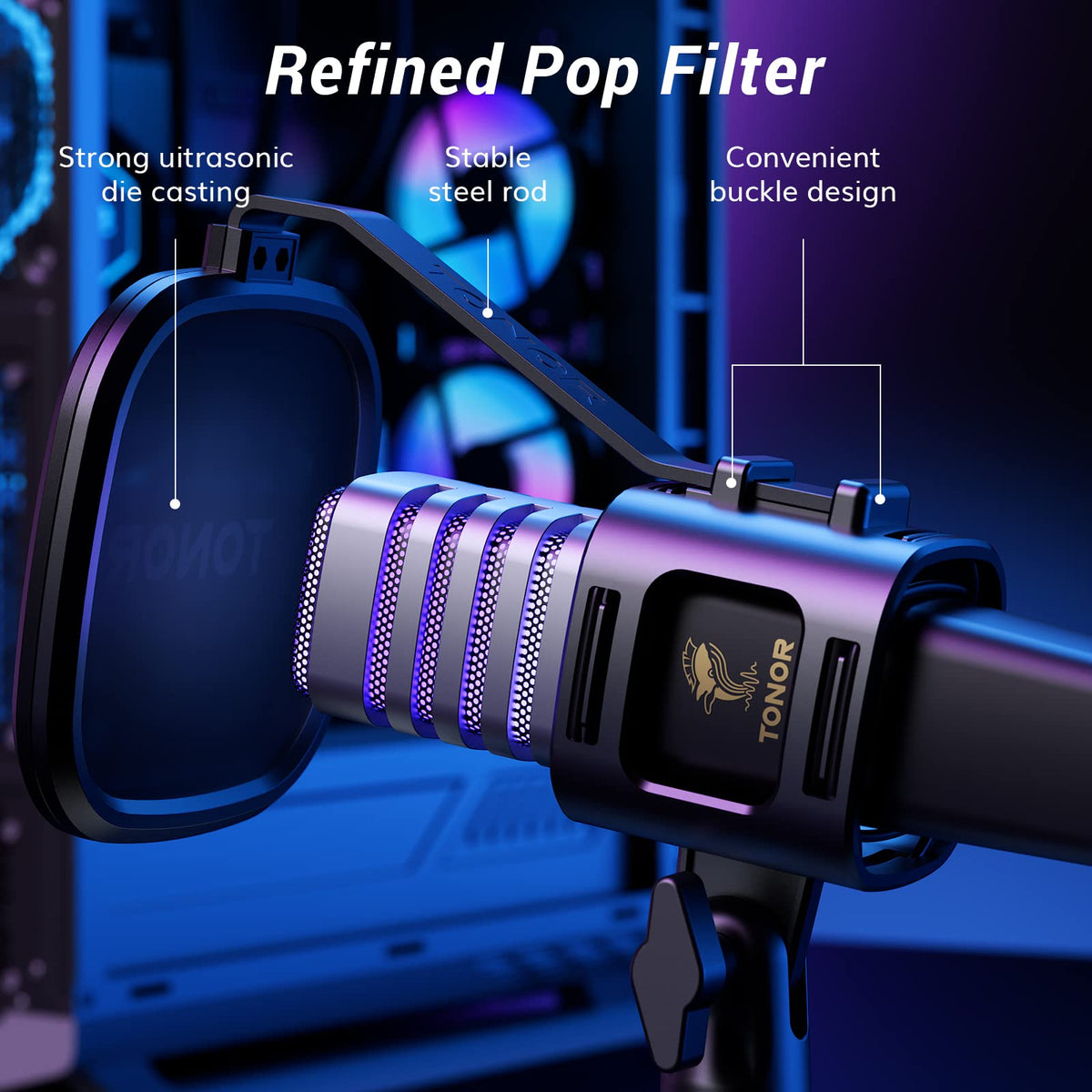 TONOR RGB USB Microphone, Cardioid Condenser Computer PC Mic with Tripod Stand, Pop Filter, Shock Mount for Gaming, Streaming, Podcasting, YouTube, Twitch, Compatible with Laptop Desktop,TC30 with RGB