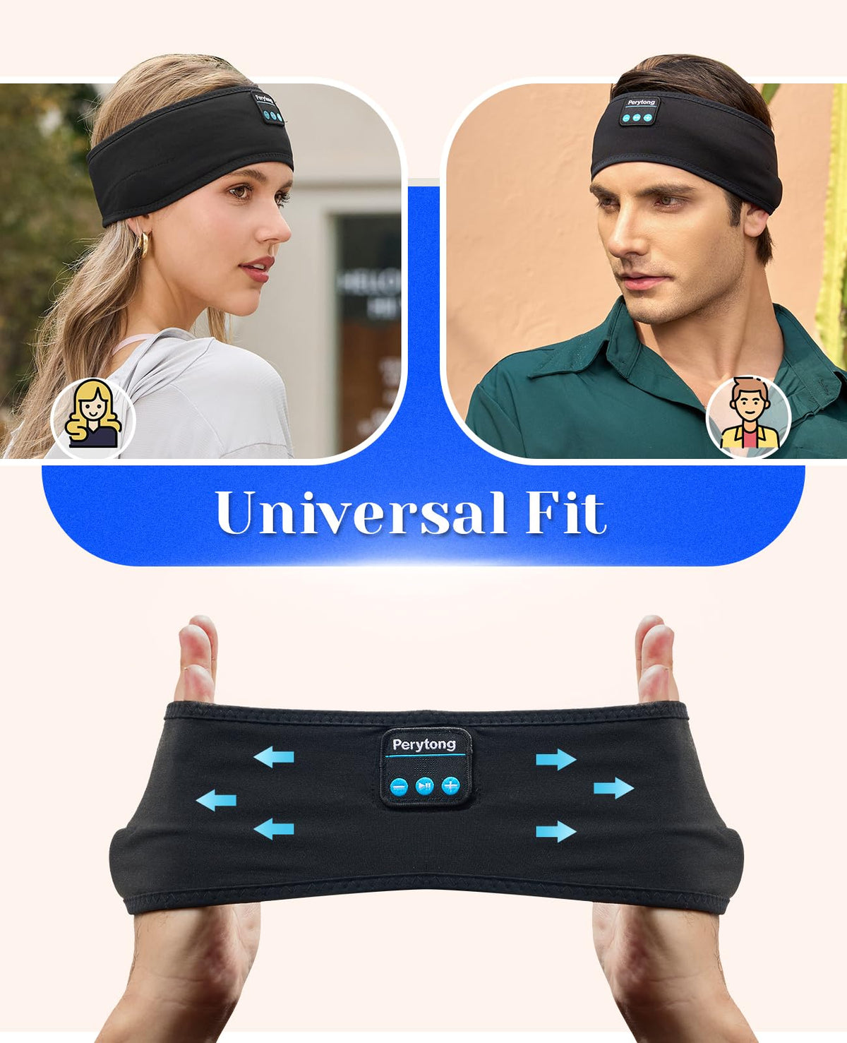 Perytong Sleep Headphones Wireless, Bluetooth Sports Headband Headphones with Ultra-Thin HD Stereo Speakers Perfect for Sleeping,Workout,Jogging,Yoga,Insomnia, Air Travel, Meditation (Charcoal Grey)
