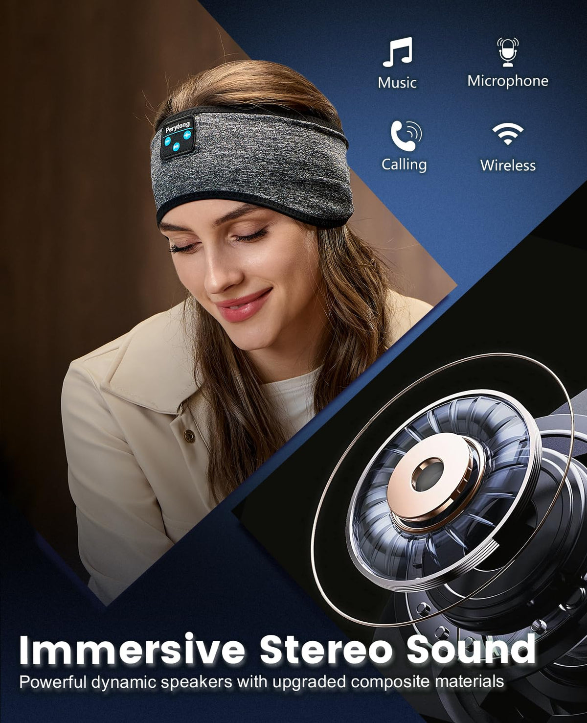 Perytong Sleep Headphones Wireless, Bluetooth Sports Headband Headphones with Ultra-Thin HD Stereo Speakers Perfect for Sleeping,Workout,Jogging,Yoga,Insomnia, Air Travel, Meditation (Charcoal Grey)