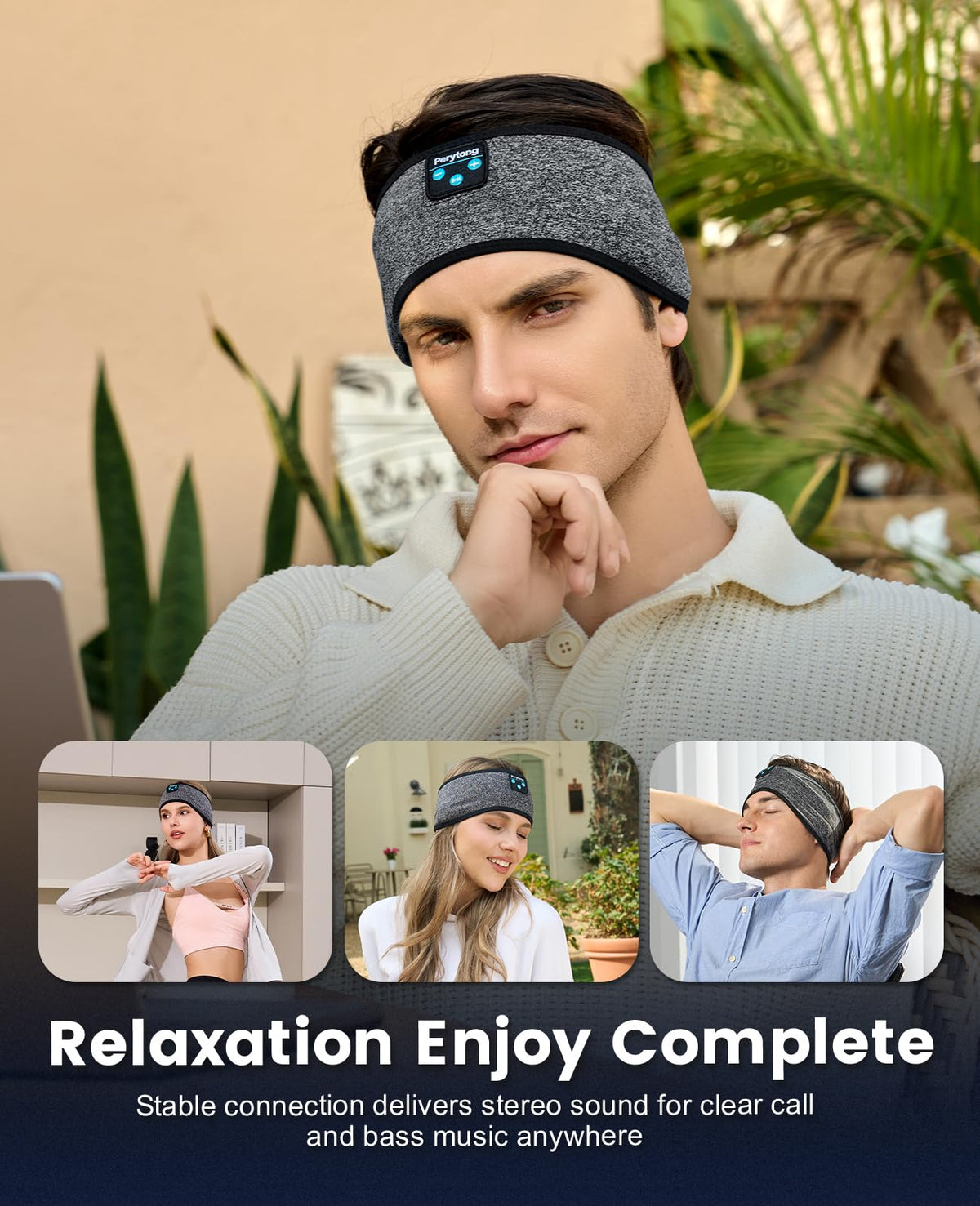 Perytong Sleep Headphones Wireless, Bluetooth Sports Headband Headphones with Ultra-Thin HD Stereo Speakers Perfect for Sleeping,Workout,Jogging,Yoga,Insomnia, Air Travel, Meditation (Charcoal Grey)