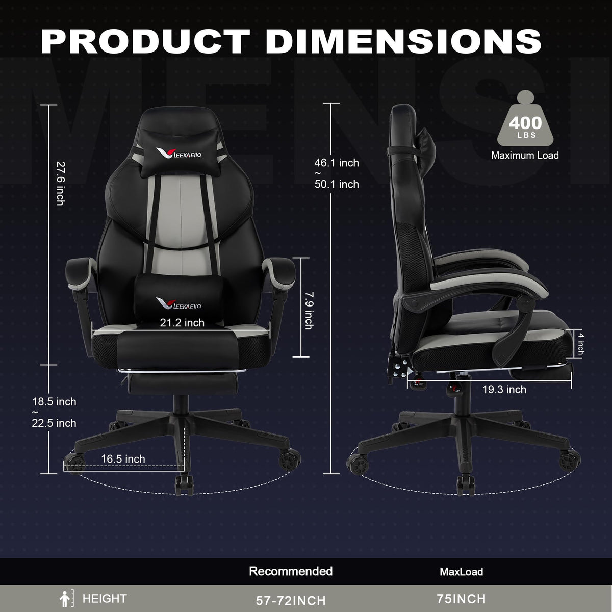 Gaming Chair Big and Tall for Heavy People 400 lbs, Wide Seat Office Chair