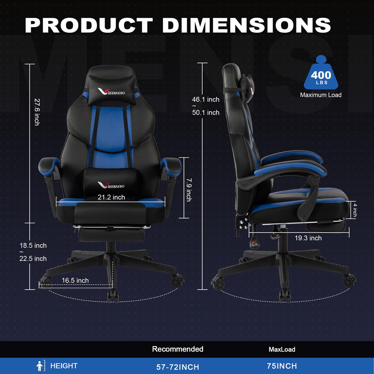 Gaming Chair Big and Tall for Heavy People 400 lbs, Wide Seat Office Chair