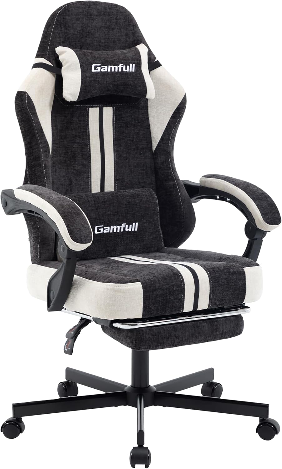 Fabric Gaming Chair for Adults,Video Game Chairs with Footrest,Black&White