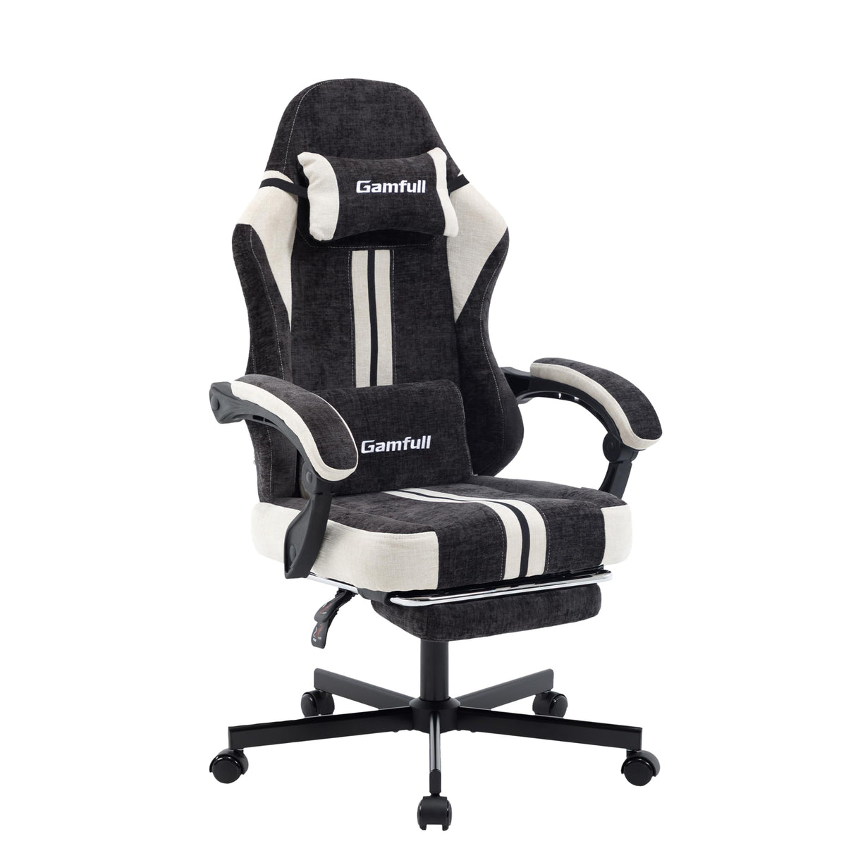 Fabric Gaming Chair for Adults,Video Game Chairs with Footrest,Black&White