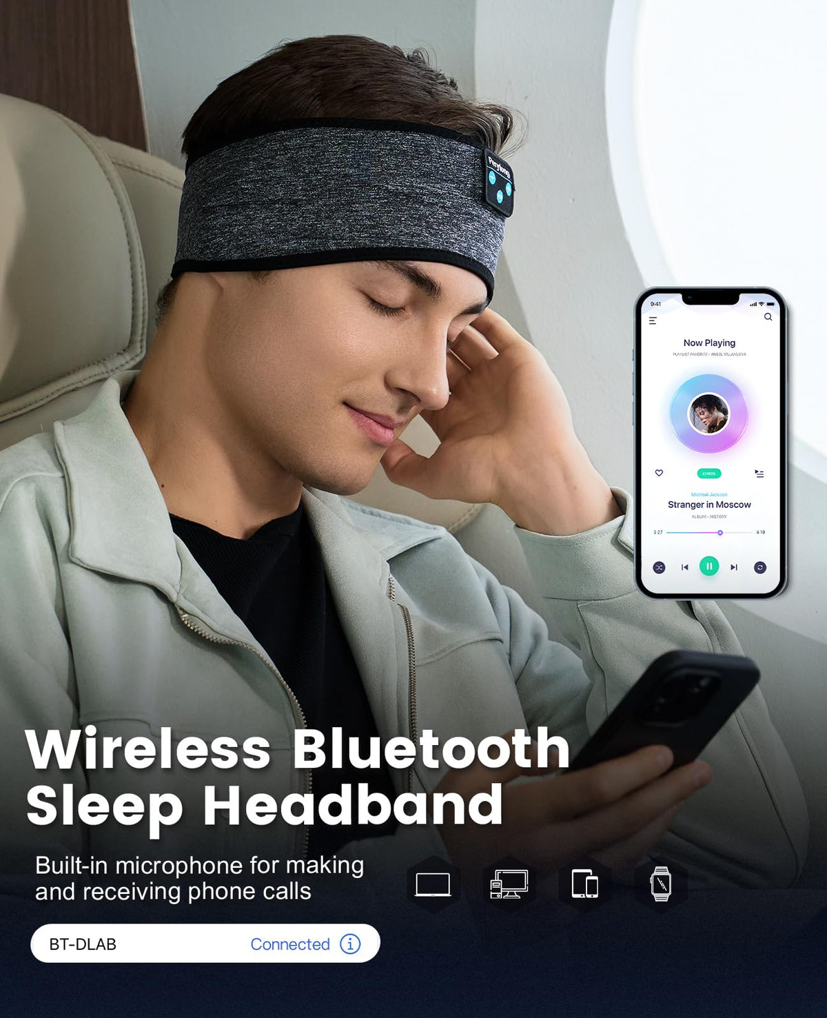 Perytong Sleep Headphones Wireless, Bluetooth Sports Headband Headphones with Ultra-Thin HD Stereo Speakers Perfect for Sleeping,Workout,Jogging,Yoga,Insomnia, Air Travel, Meditation (Charcoal Grey)