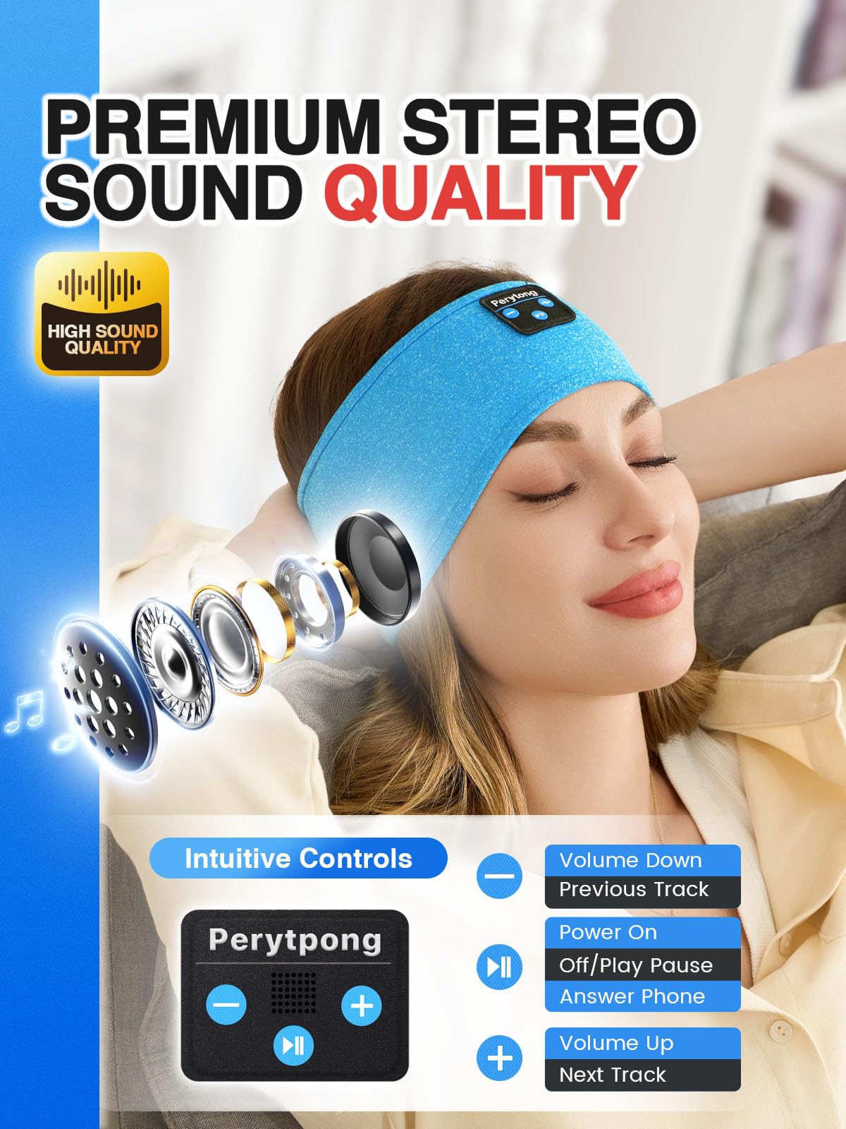 Perytong Sleep Headphones Wireless, Bluetooth Sports Headband Headphones with Ultra-Thin HD Stereo Speakers Perfect for Sleeping,Workout,Jogging,Yoga,Insomnia, Air Travel, Meditation (Charcoal Grey)