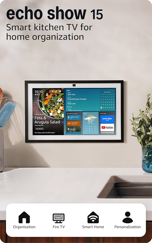Amazon Echo Show 15 (Newest Model) - Full HD 15.6" Smart Kitchen Hub with Fire TV