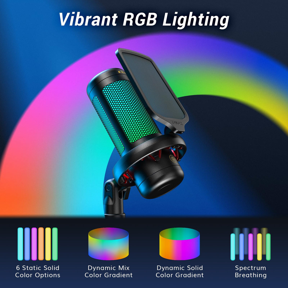 TONOR Gaming Microphone Set with Boom Arm, Vocal Condenser Microphone for Content Creators, USB Mic for PC with Stand, RGB, Tap Mute, Gain Control, Gaming Equipemnt, Twitch, Streaming, TC310+
