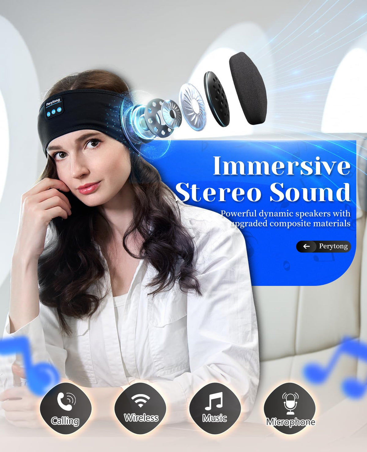 Perytong Sleep Headphones Wireless, Bluetooth Sports Headband Headphones with Ultra-Thin HD Stereo Speakers Perfect for Sleeping,Workout,Jogging,Yoga,Insomnia, Air Travel, Meditation (Charcoal Grey)