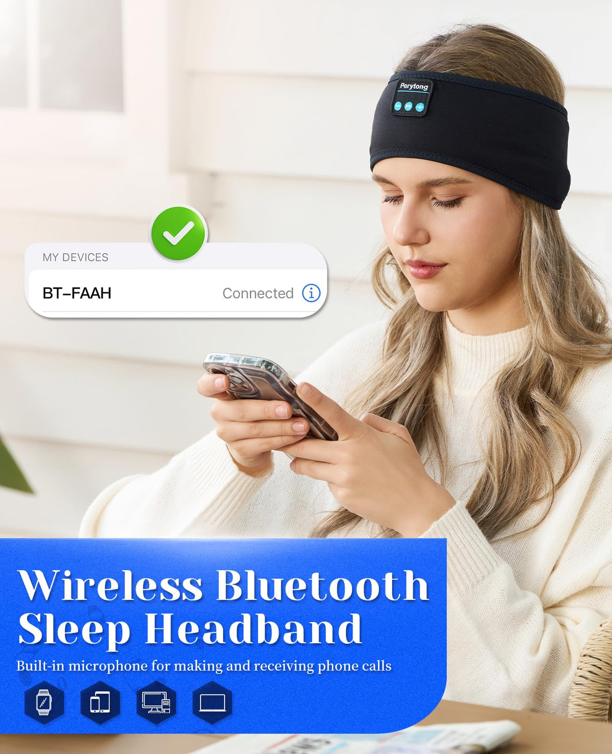 Perytong Sleep Headphones Wireless, Bluetooth Sports Headband Headphones with Ultra-Thin HD Stereo Speakers Perfect for Sleeping,Workout,Jogging,Yoga,Insomnia, Air Travel, Meditation (Charcoal Grey)