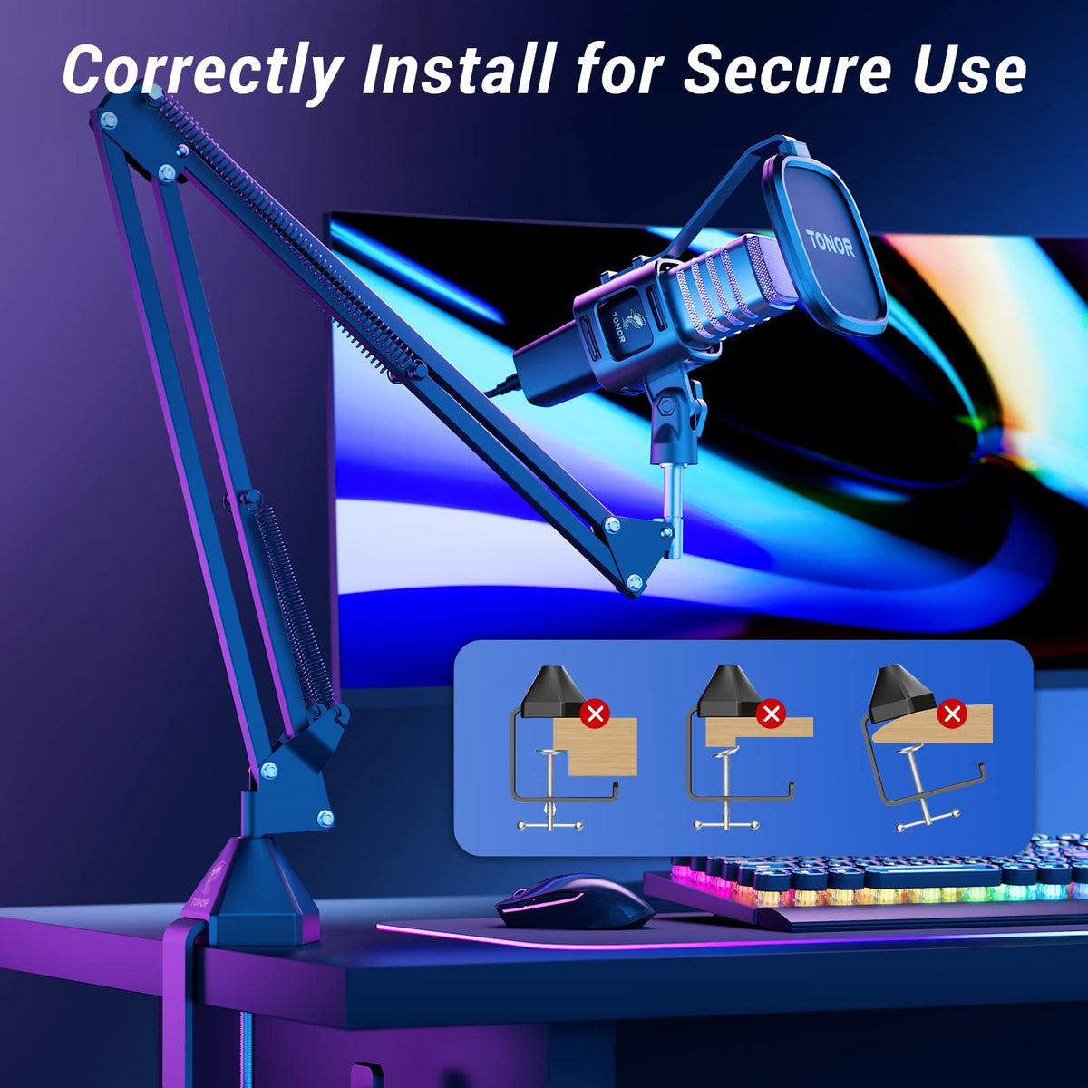 TONOR RGB USB Microphone, Cardioid Condenser Computer PC Mic with Tripod Stand, Pop Filter, Shock Mount for Gaming, Streaming, Podcasting, YouTube, Twitch, Compatible with Laptop Desktop,TC30 with RGB