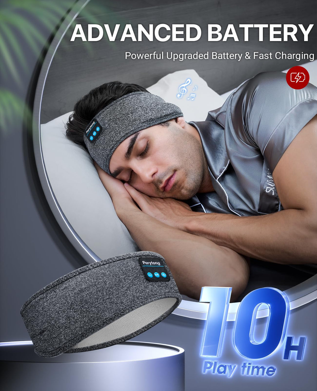 Perytong Sleep Headphones Wireless, Bluetooth Sports Headband Headphones with Ultra-Thin HD Stereo Speakers Perfect for Sleeping,Workout,Jogging,Yoga,Insomnia, Air Travel, Meditation (Charcoal Grey)