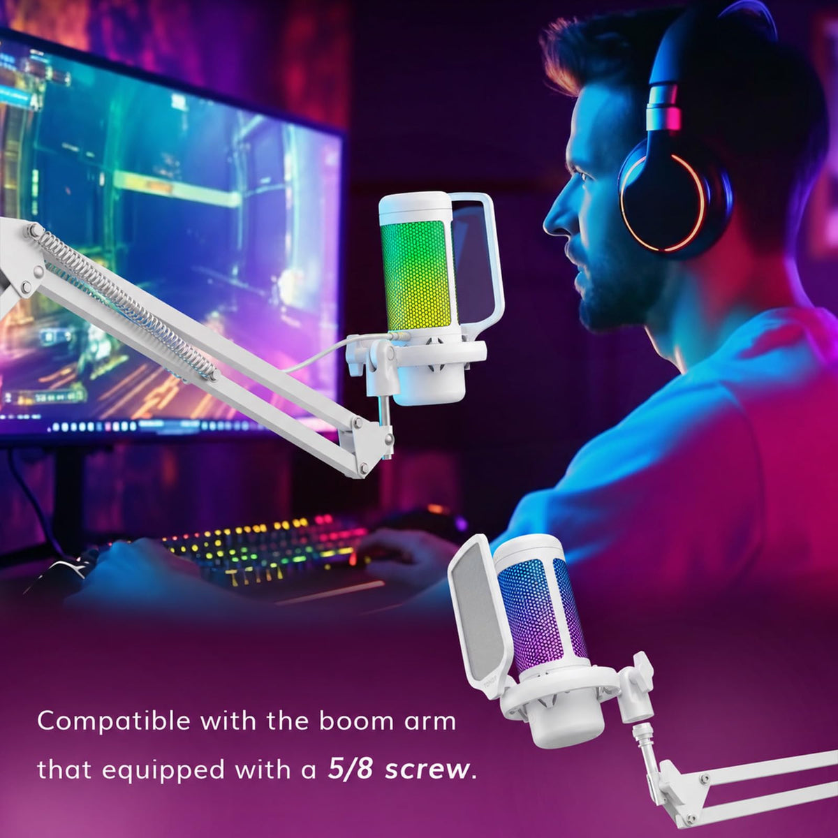 TONOR Gaming Microphone Set with Boom Arm, Vocal Condenser Microphone for Content Creators, USB Mic for PC with Stand, RGB, Tap Mute, Gain Control, Gaming Equipemnt, Twitch, Streaming, TC310+