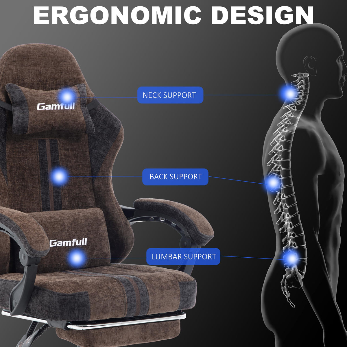 Fabric Gaming Chair for Adults,Video Game Chairs with Footrest,Black&White