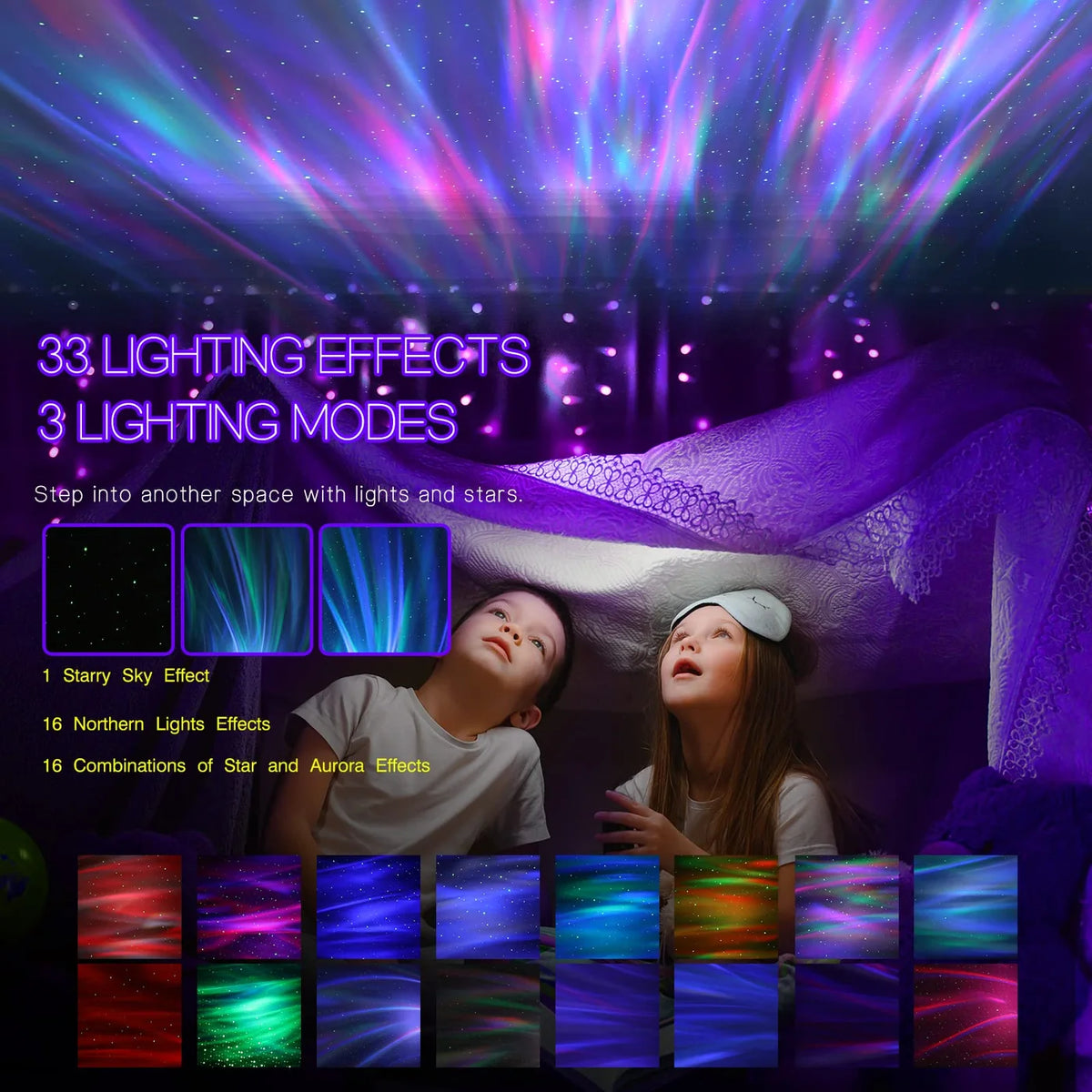 HODANS Northern Galaxy Aurora Projector - 33 Light Effects, Bluetooth Speaker, White Noise, Remote