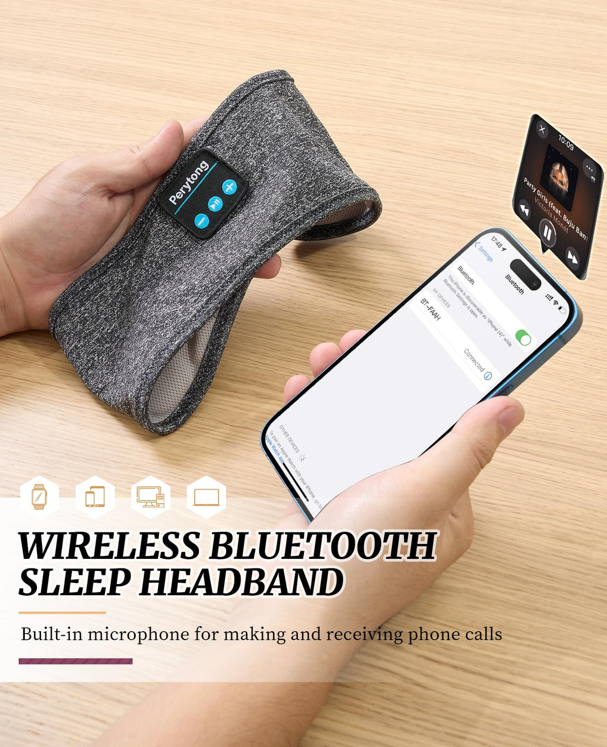 Perytong Sleep Headphones Wireless, Bluetooth Sports Headband Headphones with Ultra-Thin HD Stereo Speakers Perfect for Sleeping,Workout,Jogging,Yoga,Insomnia, Air Travel, Meditation (Charcoal Grey)