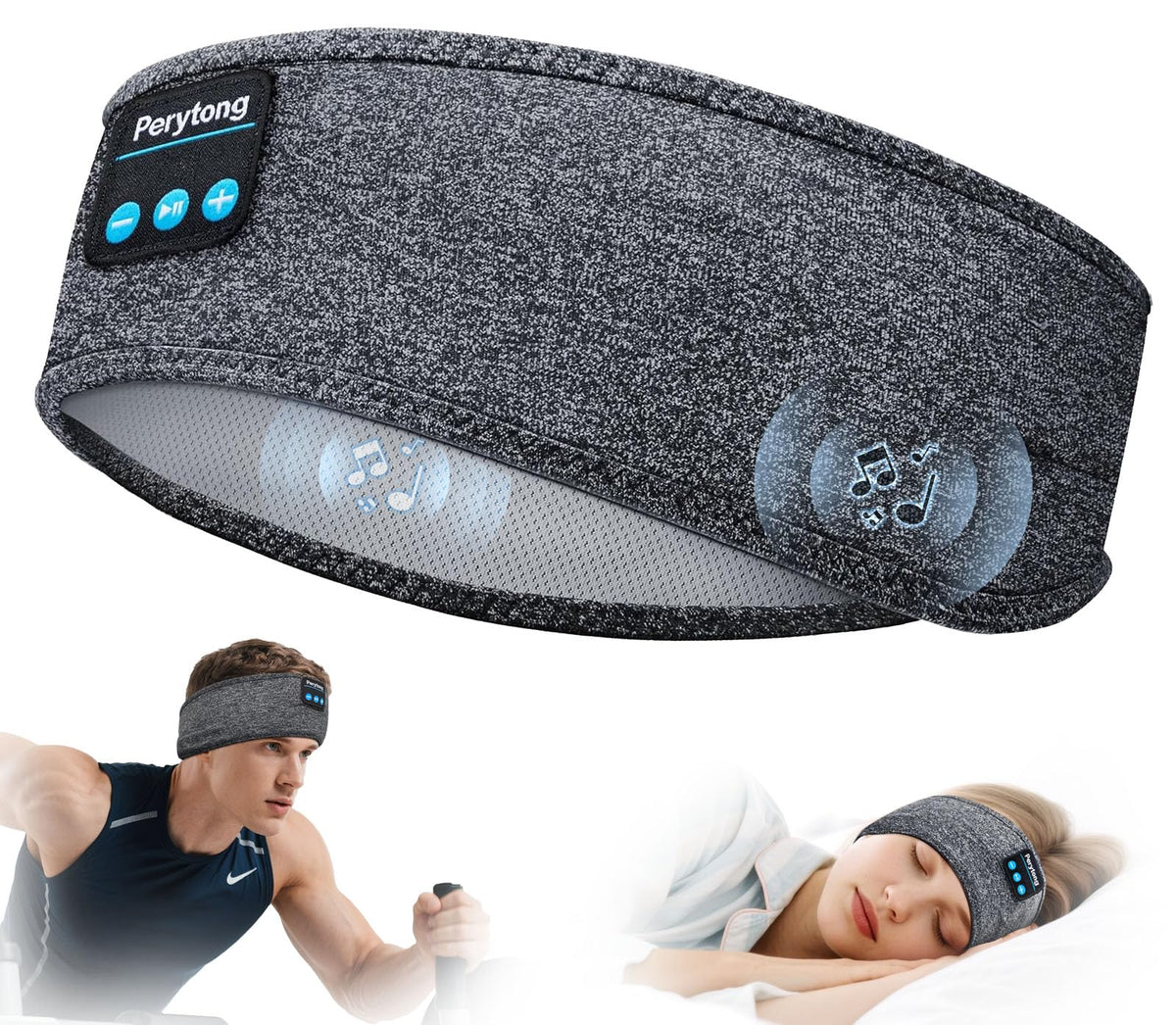 Perytong Sleep Headphones Wireless, Bluetooth Sports Headband Headphones with Ultra-Thin HD Stereo Speakers Perfect for Sleeping,Workout,Jogging,Yoga,Insomnia, Air Travel, Meditation (Charcoal Grey)
