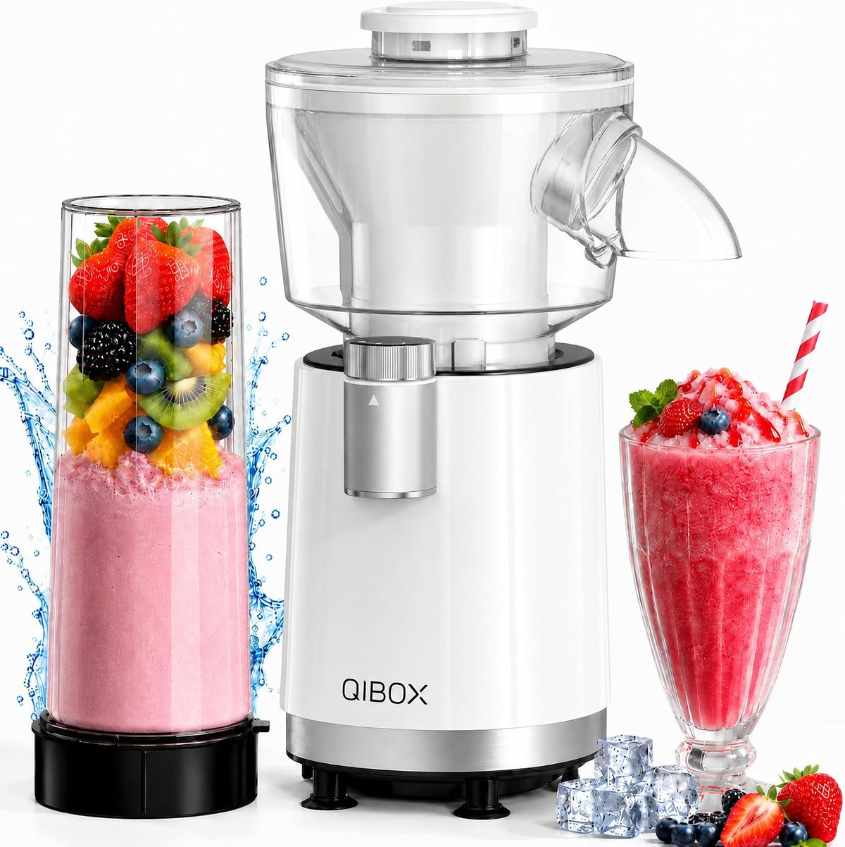 QIBOX 2-in-1 Snow Cone Machine & Smoothie Blender | 700W Electric Ice Shaver for Home Kitchen | Perfect for Kids' Birthday Parties, Summer BBQs & Daily Breakfast Smoothies